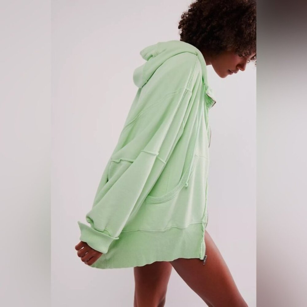 Free People Camden Zip Up Hoodie Gossamer Green NWT size- LARGE - Picture 2 of 7